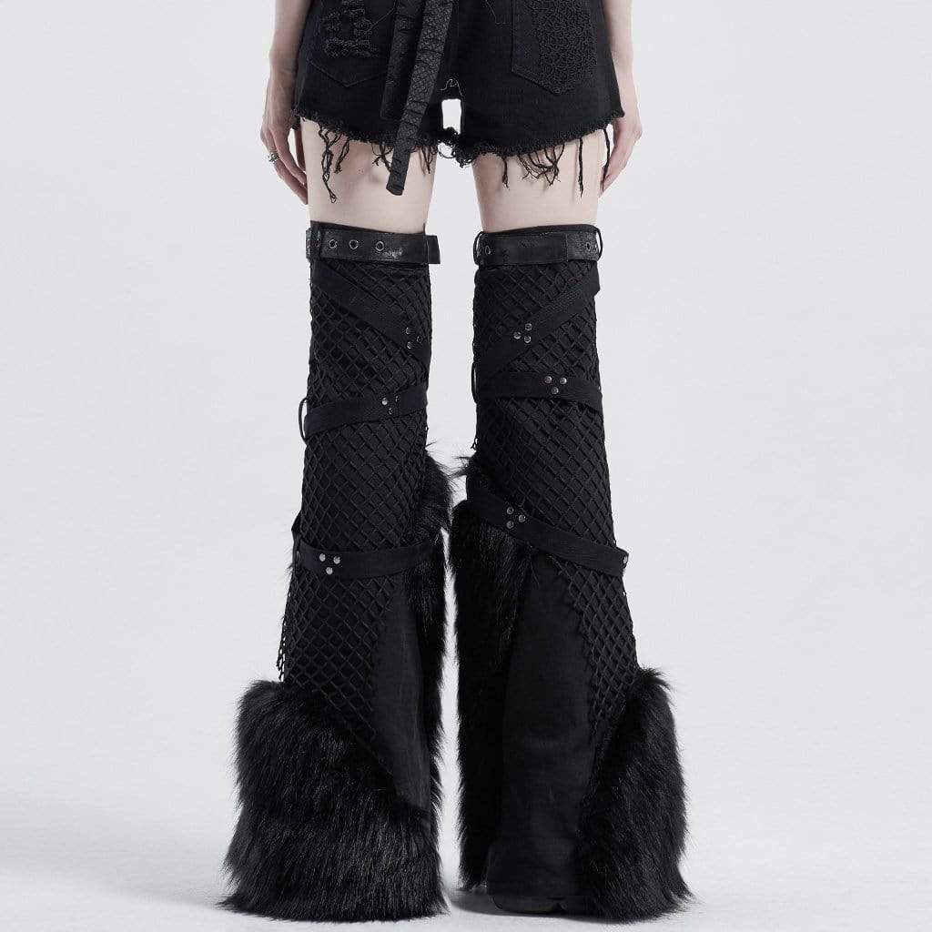 Women's Gothic Net Splicing Faux Fur Leg Warmers
