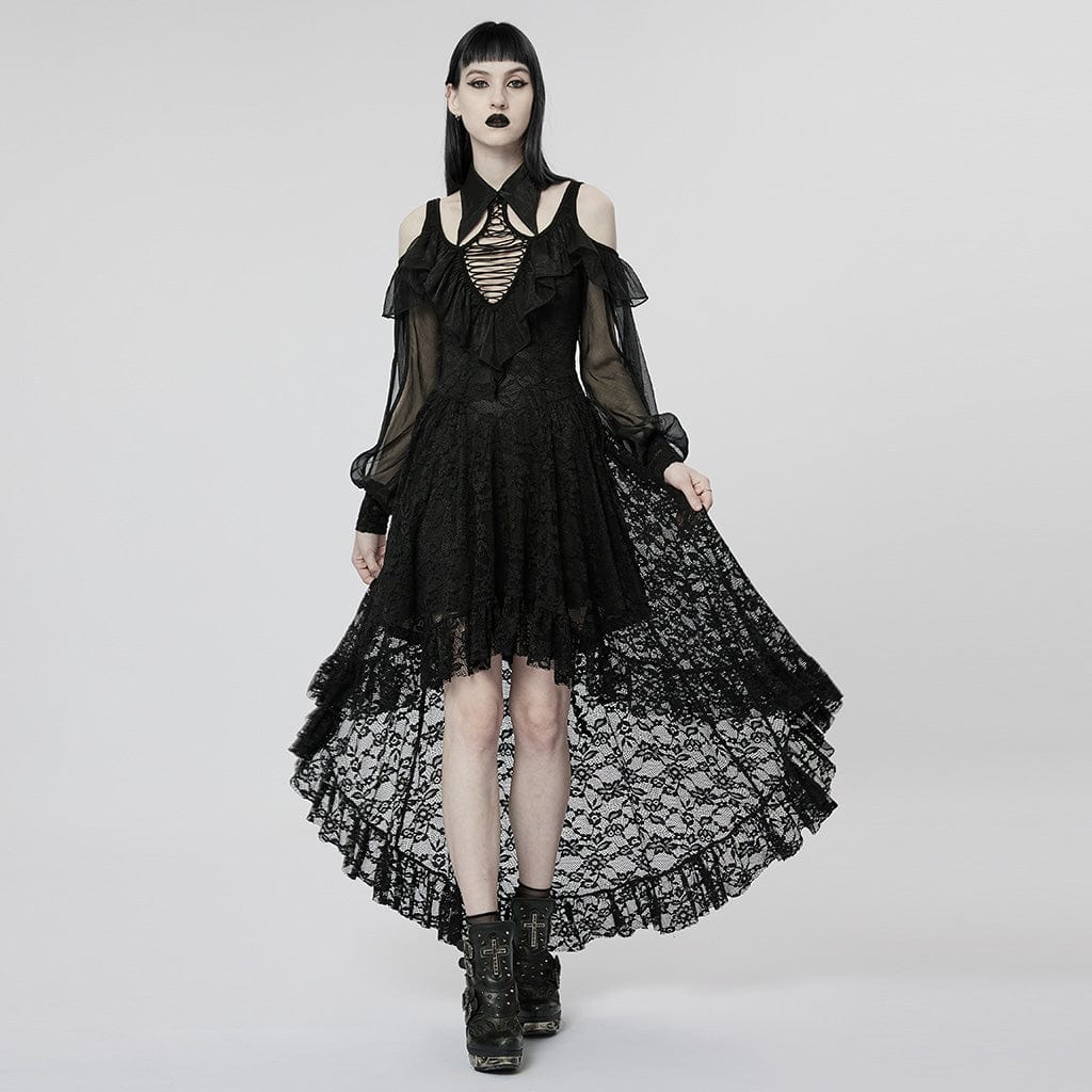 PUNK RAVE Women's Gothic Off Shoulder Irregular Lace Dress