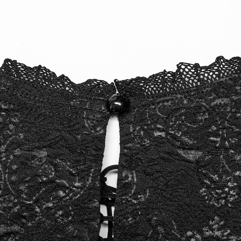 PUNK RAVE Women's Gothic Off Shoulder Lace Splice Crop Top