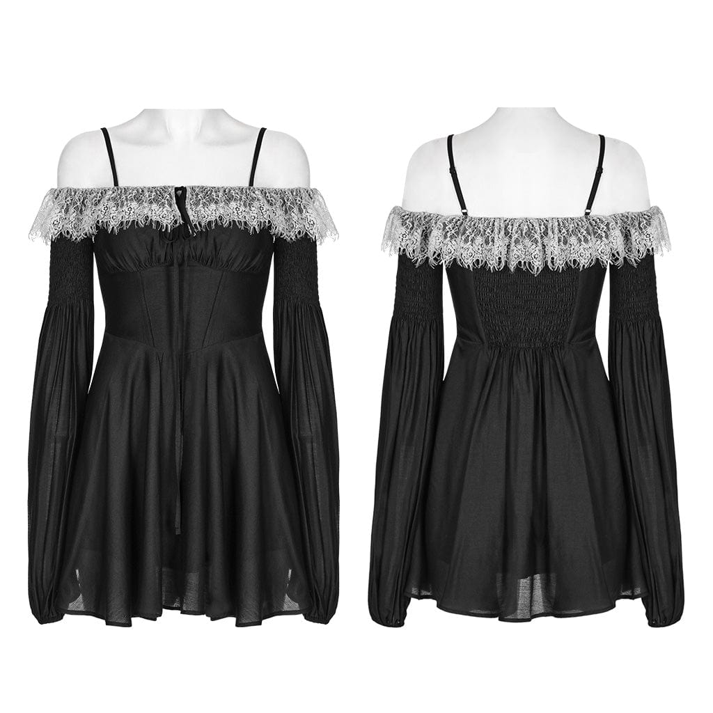 PUNK RAVE Women's Gothic Off Shoulder Lace Splice Dress
