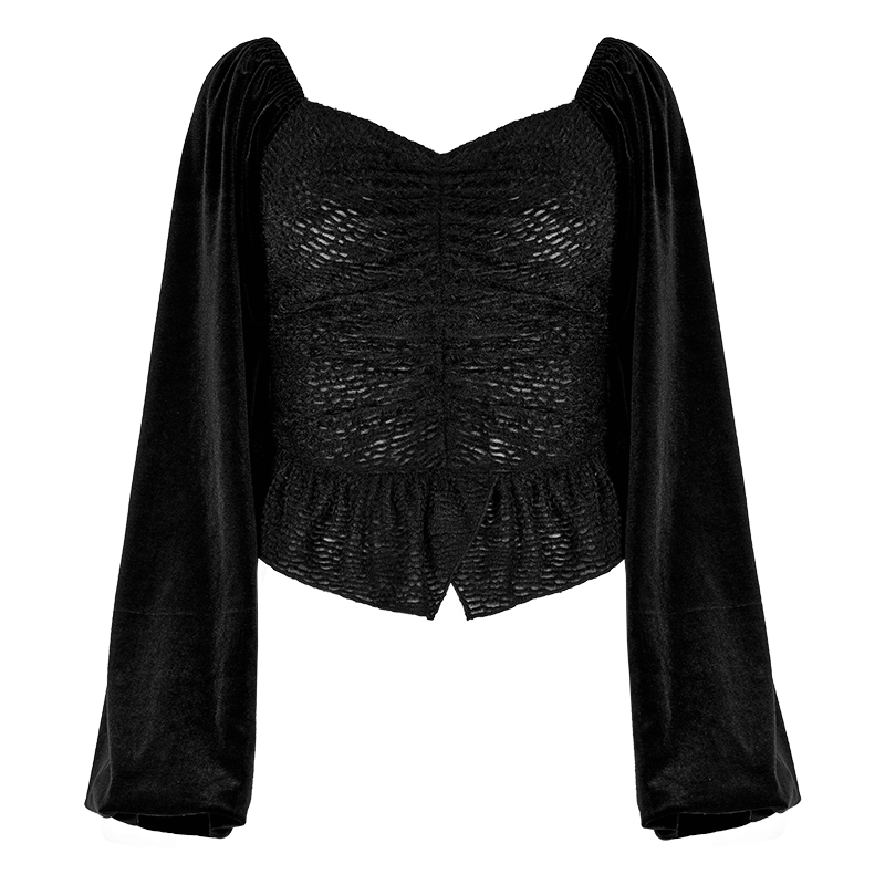PUNK RAVE Women's Gothic Off Shoulder Ruffled Shirt