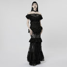 PUNK RAVE Women's Gothic Off Shoulder Ruffles Sheer Shirt
