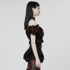 PUNK RAVE Women's Gothic Off Shoulder Ruffles Sheer Shirt