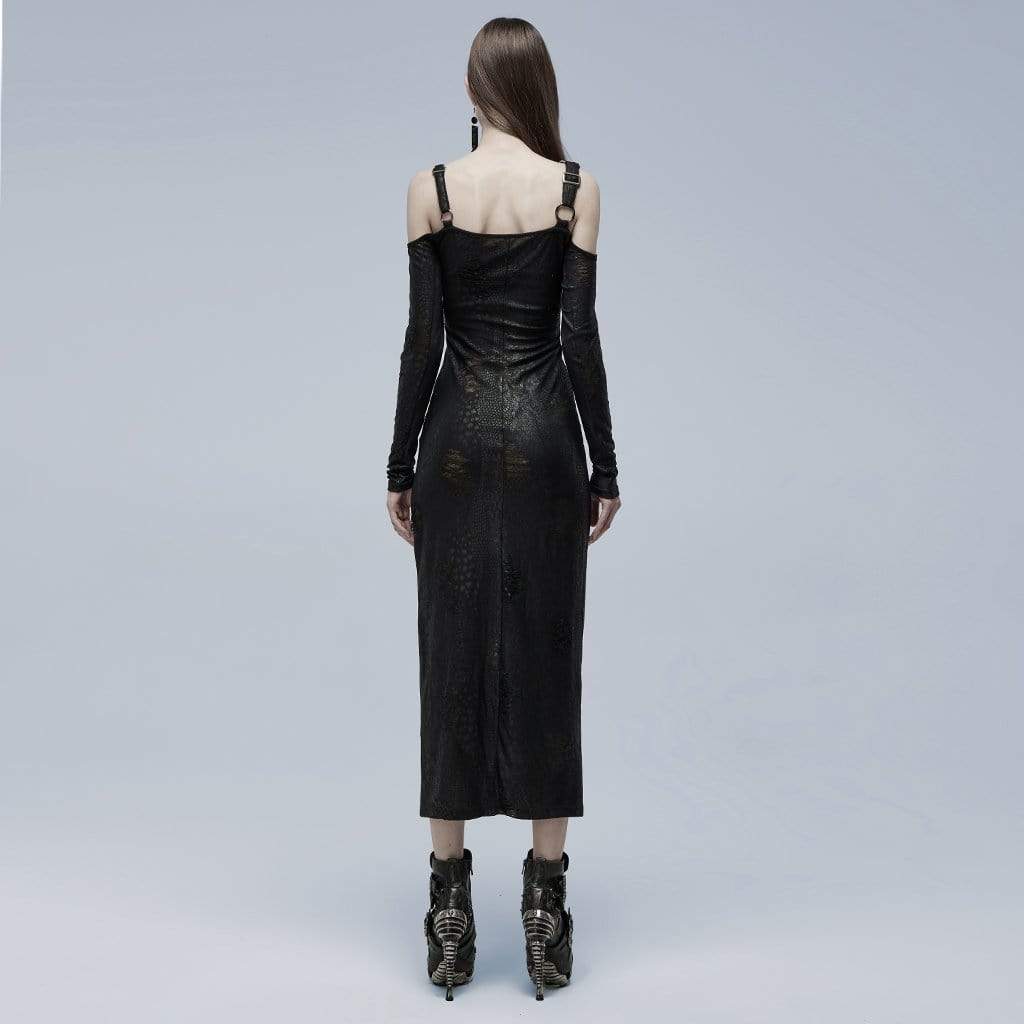 Punk Rave Women's Gothic Off Shoulder Side Slit Maxi Dress