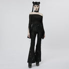 PUNK RAVE Gothic-Crop-Top für Damen mit schulterfreiem Schnitt und geteilten Ärmeln