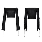 PUNK RAVE Gothic-Crop-Top für Damen mit schulterfreiem Schnitt und geteilten Ärmeln