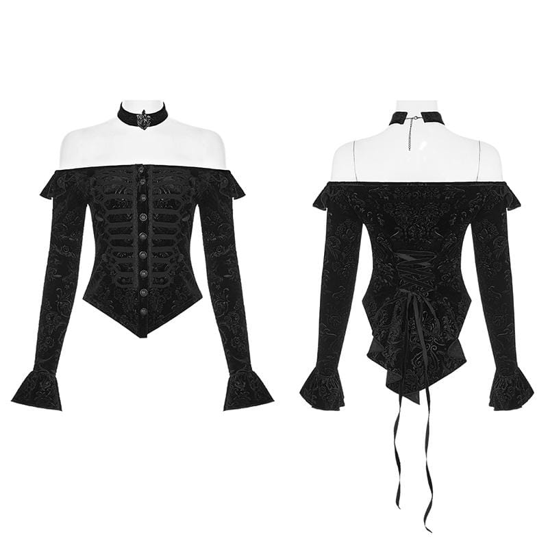 Women's Gothic One-word Collar Velvet Shirts