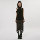 PUNK RAVE Women's Gothic Plunging Mesh Slip Dress
