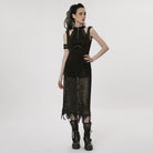 PUNK RAVE Women's Gothic Plunging Mesh Slip Dress
