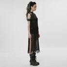 PUNK RAVE Women's Gothic Plunging Mesh Slip Dress