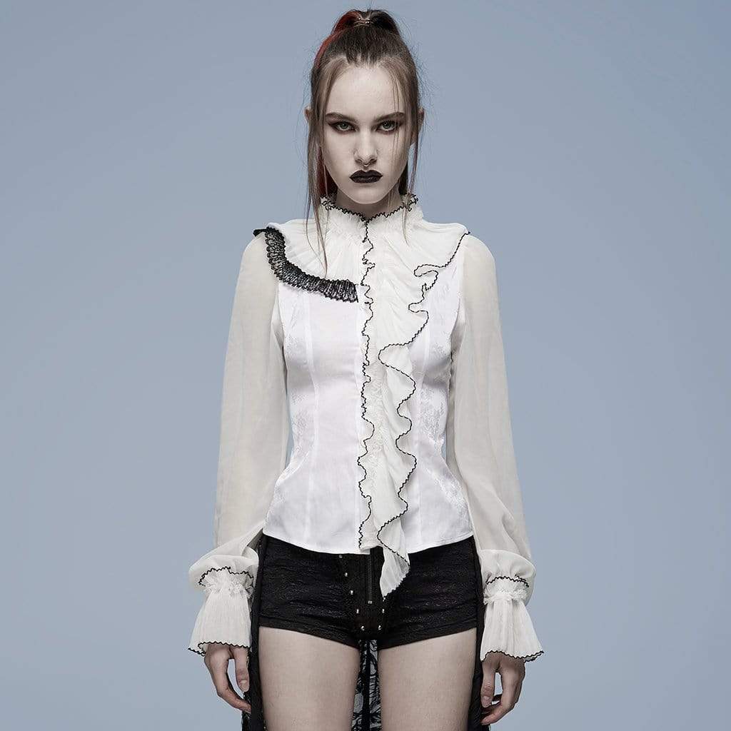 Punk Rave Women's Gothic Puff Sleeved Ruffle Shirt