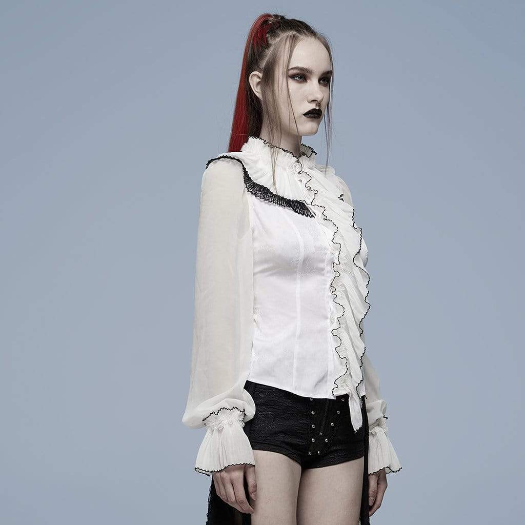 Punk Rave Women's Gothic Puff Sleeved Ruffle Shirt