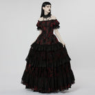 PUNK RAVE Women's Gothic Puff Sleeved Ruffles Lace Dress