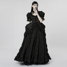 PUNK RAVE Women's Gothic Puff Sleeved Ruffles Layered Dress