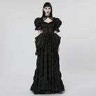 PUNK RAVE Women's Gothic Puff Sleeved Ruffles Layered Dress