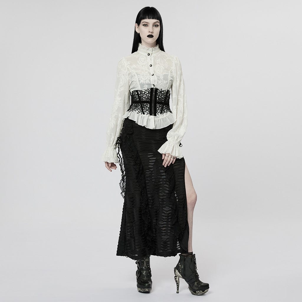 PUNK RAVE Women's Gothic Puff Sleeved Sheer Shirt