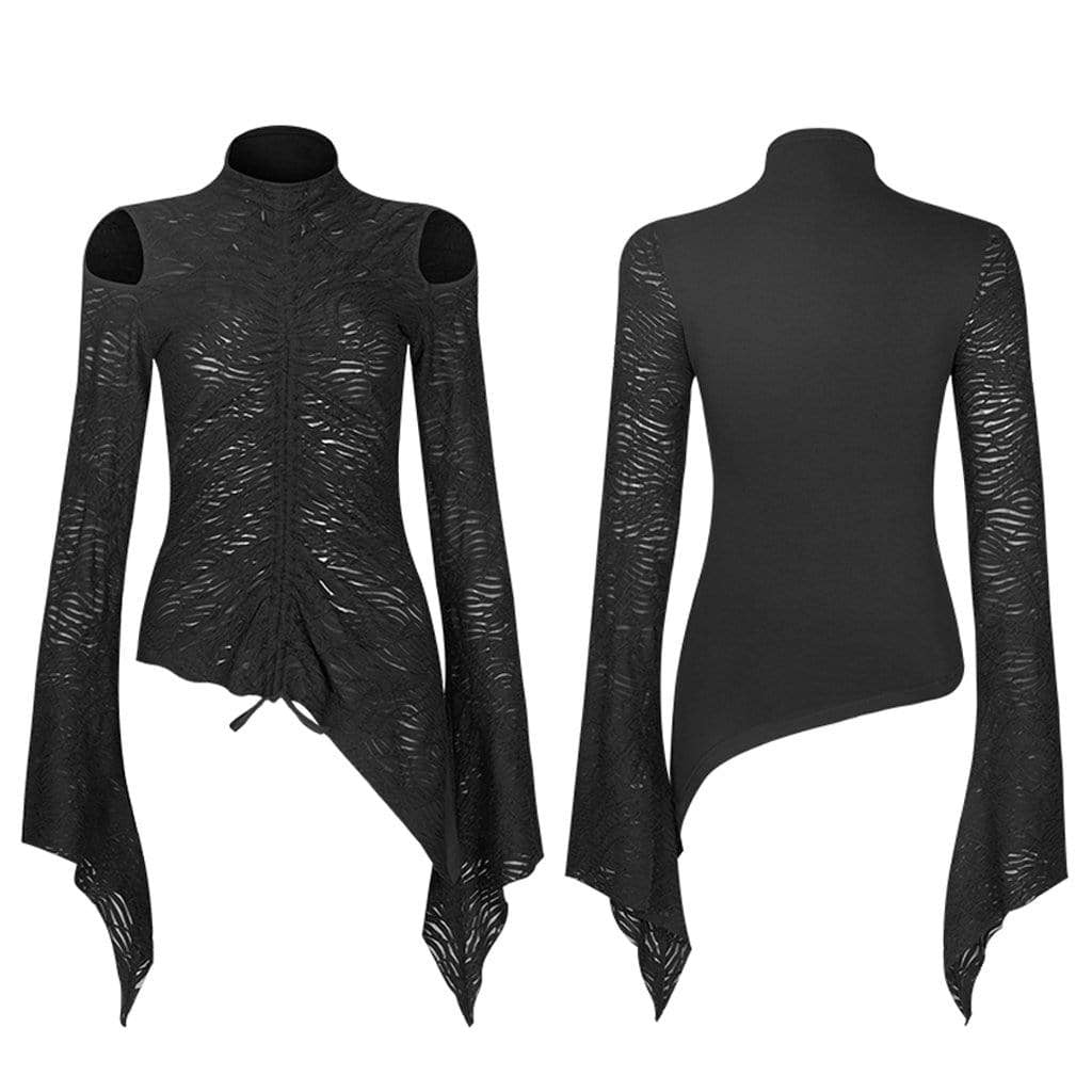 Women's Gothic Punk Cutout Shoulder Flare Sleeved Knitted Tops