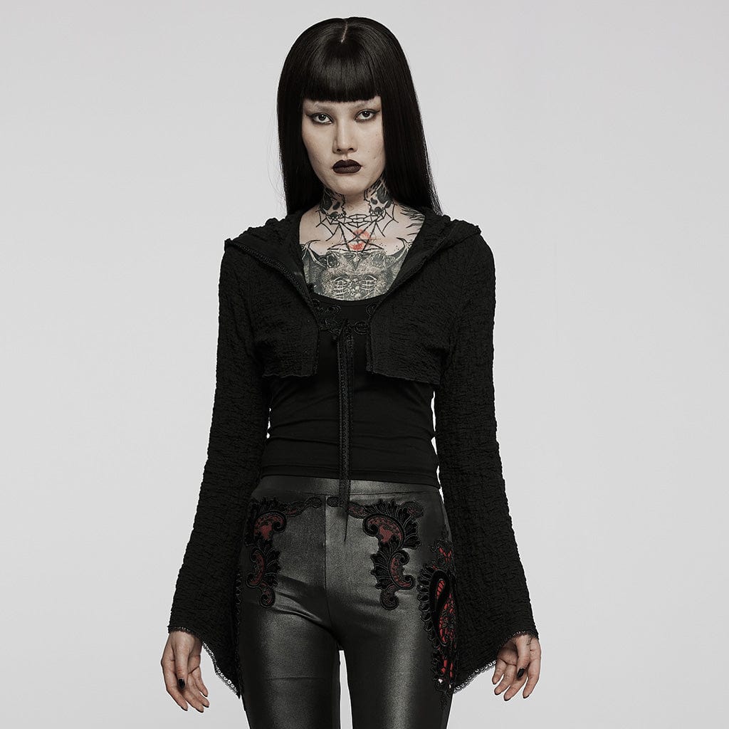 Women's Gothic Punk Flare Sleeved Knitted Short Jacket With Hood – Punk  Design