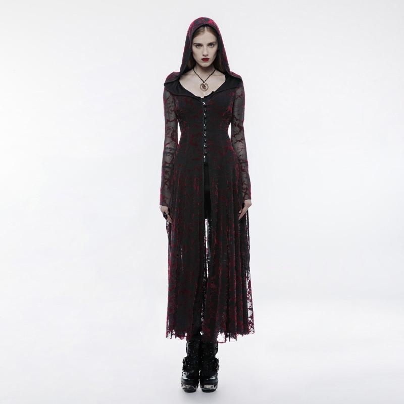 Women's Gothic Ribbon Trim Sheer Lace Flame Long Dress