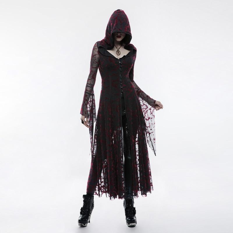 Women's Gothic Ribbon Trim Sheer Lace Flame Long Dress