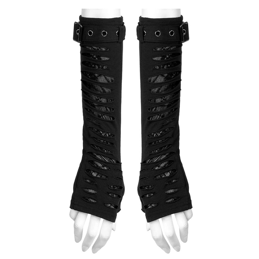 Punk Rave Women's Gothic Ripped Buckle Long Gloves