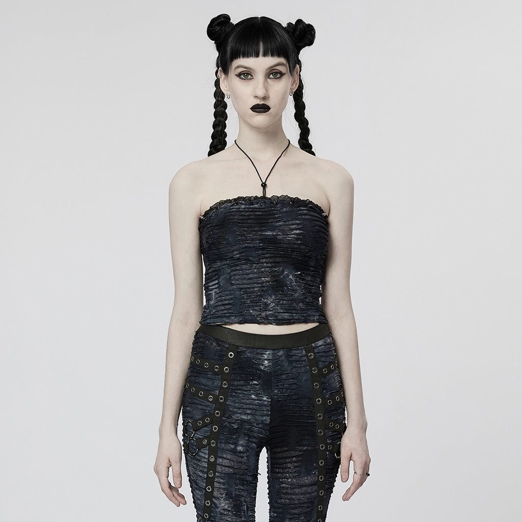 PUNK RAVE Damen Gothic Ripped Neckholder Tank Top