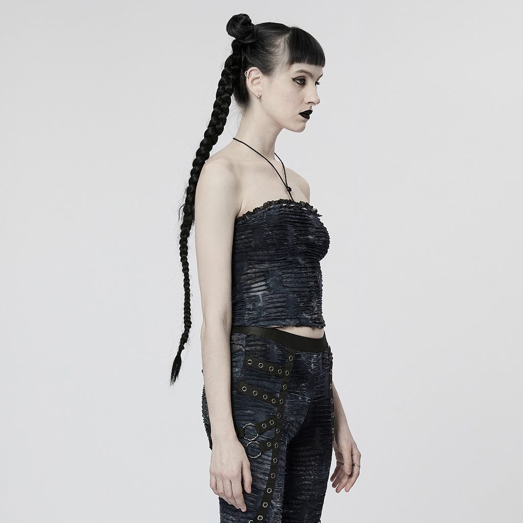 PUNK RAVE Damen Gothic Ripped Neckholder Tank Top
