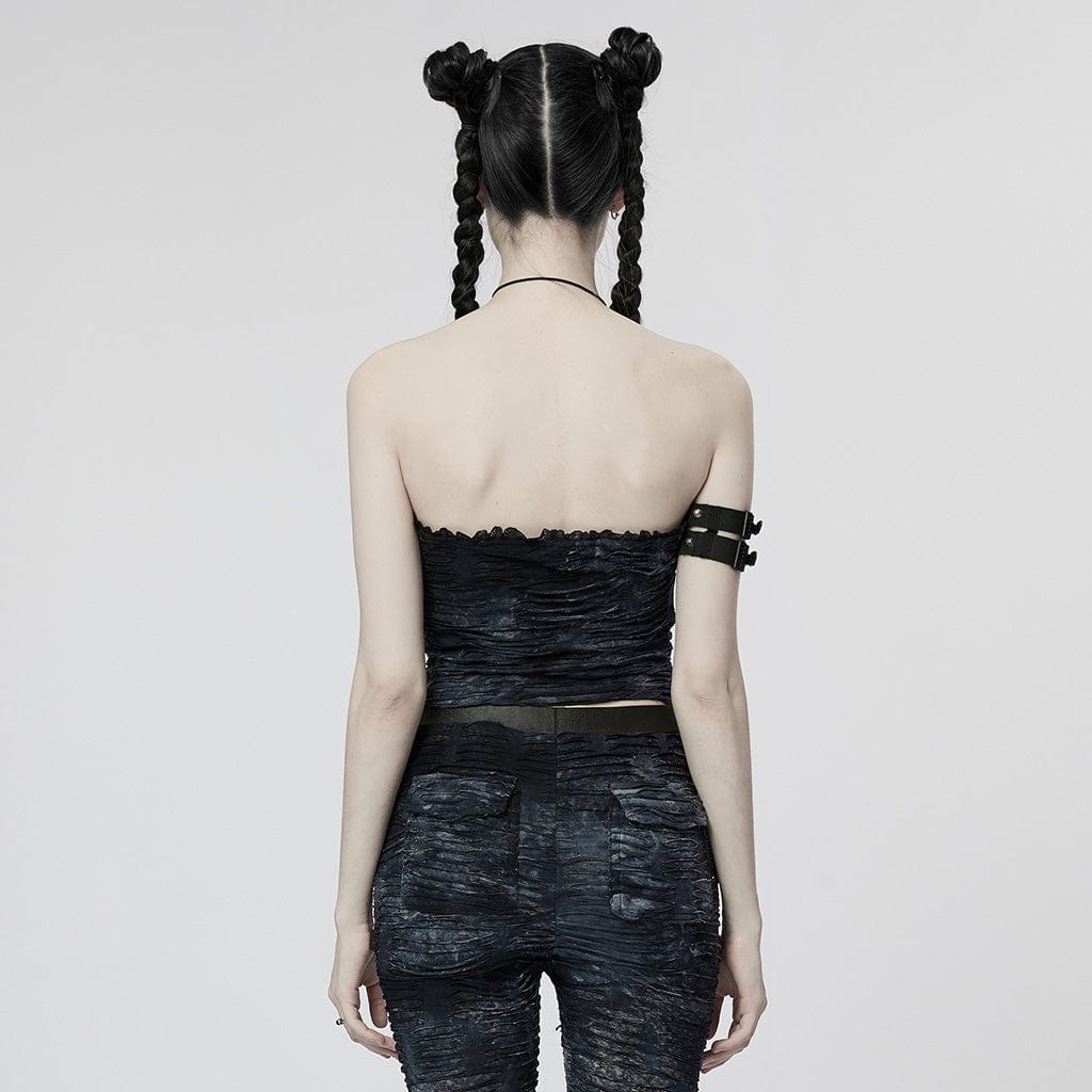 PUNK RAVE Damen Gothic Ripped Neckholder Tank Top