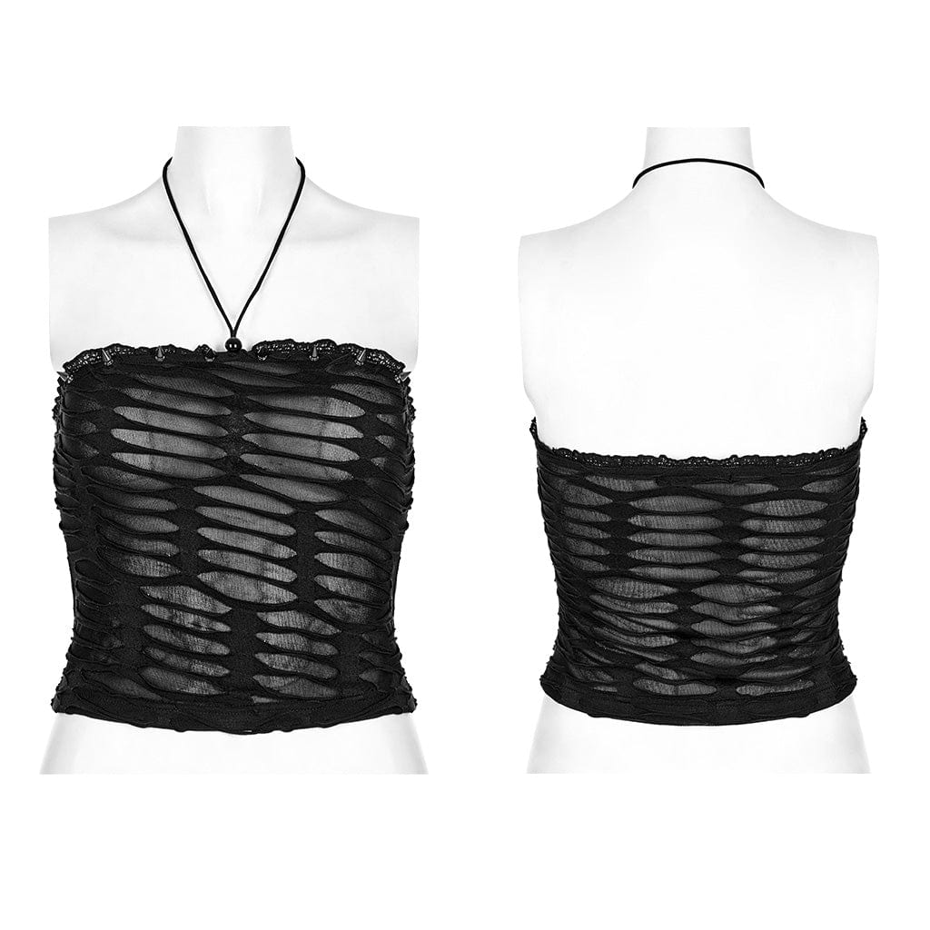 PUNK RAVE Damen Gothic Ripped Neckholder Tank Top