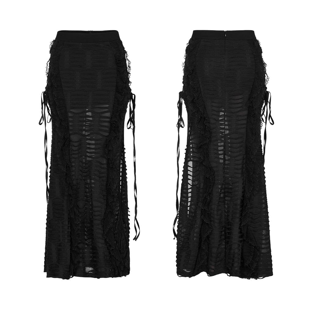 PUNK RAVE Women's Gothic Ripped Wrap Skirt