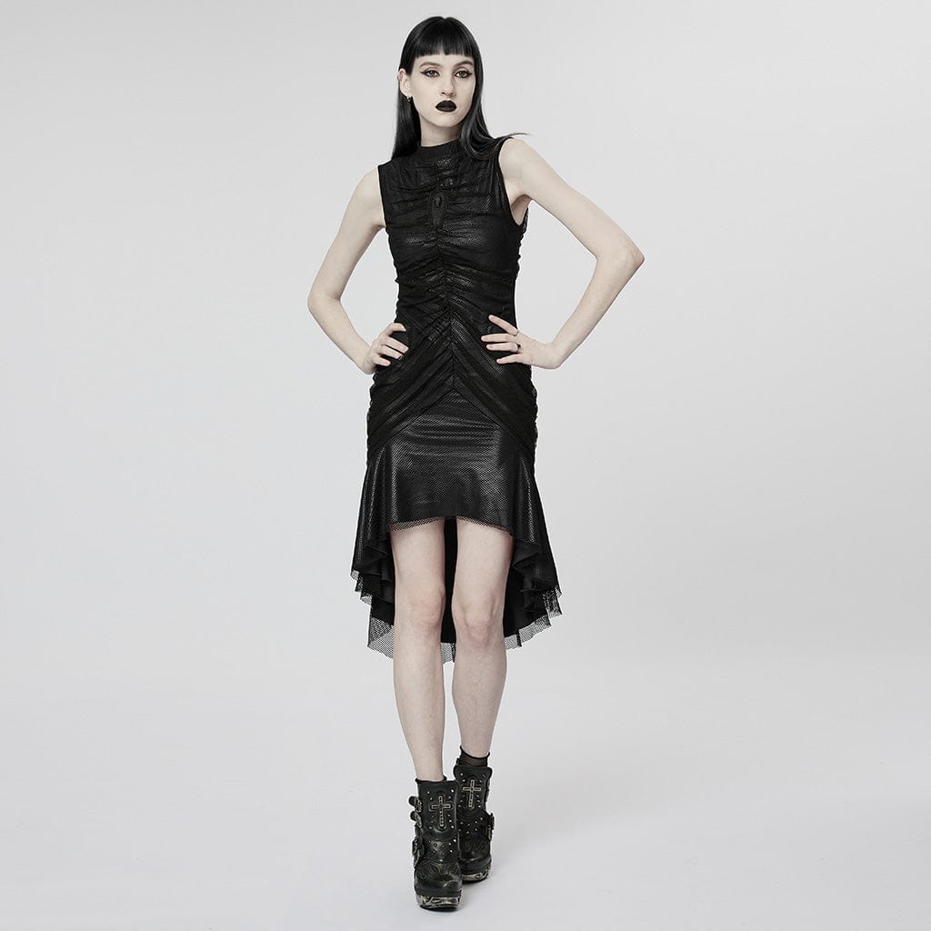 PUNK RAVE Women's Gothic Ruched Mesh Fishtail Dress