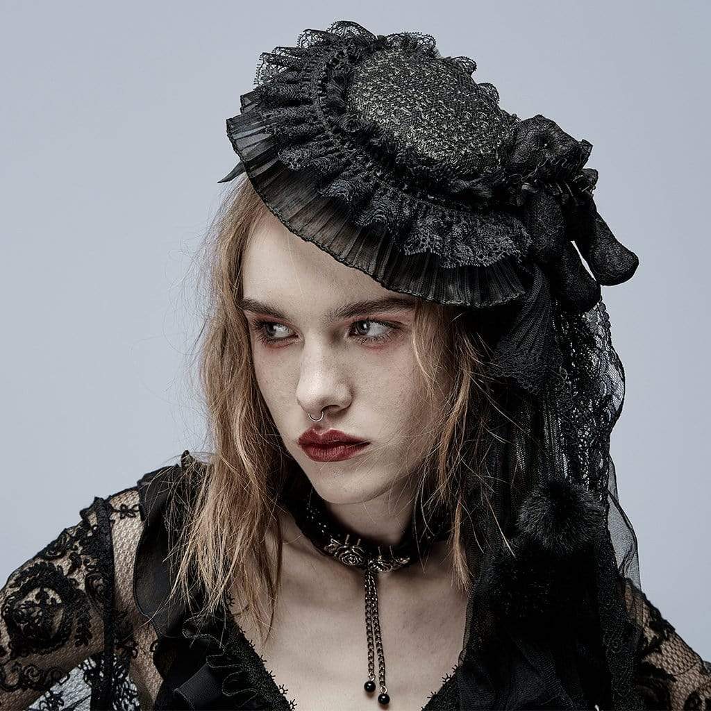 Punk Rave Women's Gothic Ruffle Lace Hat
