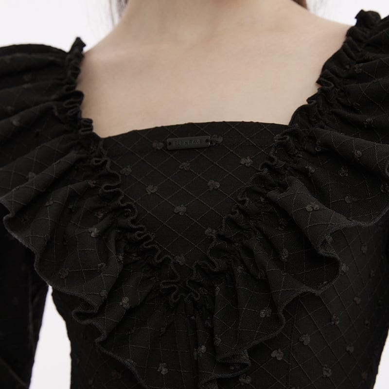 PUNK RAVE Women's Gothic Ruffled Jacquard Bubble Dress