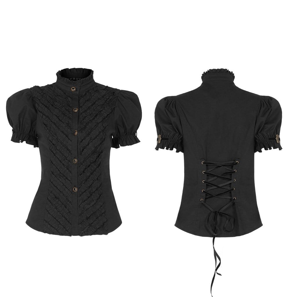 Women's Gothic Ruffles Back Strappy Blouses