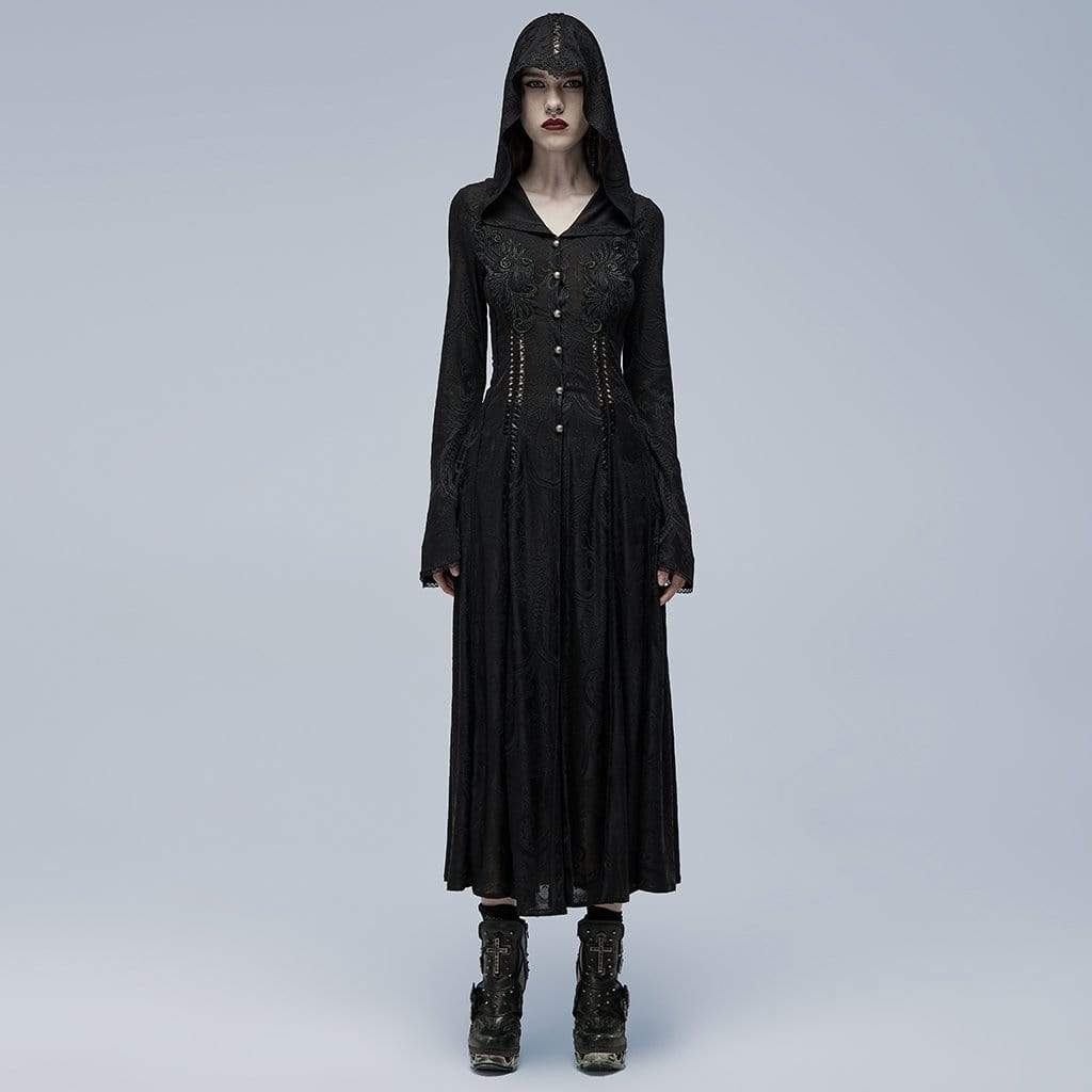 Punk Rave Sorceress Long Sleeve Gothic Hooded Dress Coat • Local Stock •  Gothic