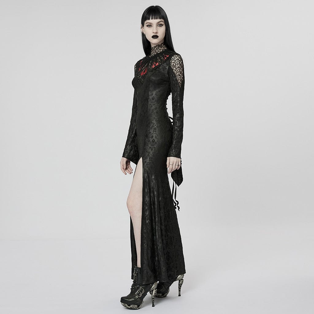 PUNK RAVE Women's Gothic Spade Embroidered Split Dress