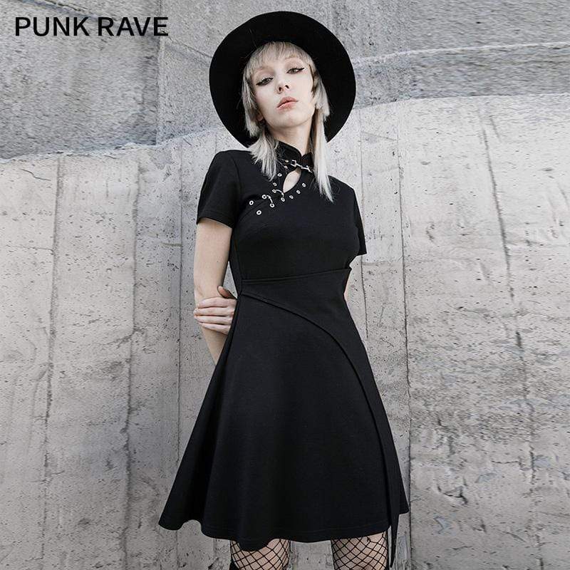 Women's Gothic Stand Collar Multi-chains Dresses