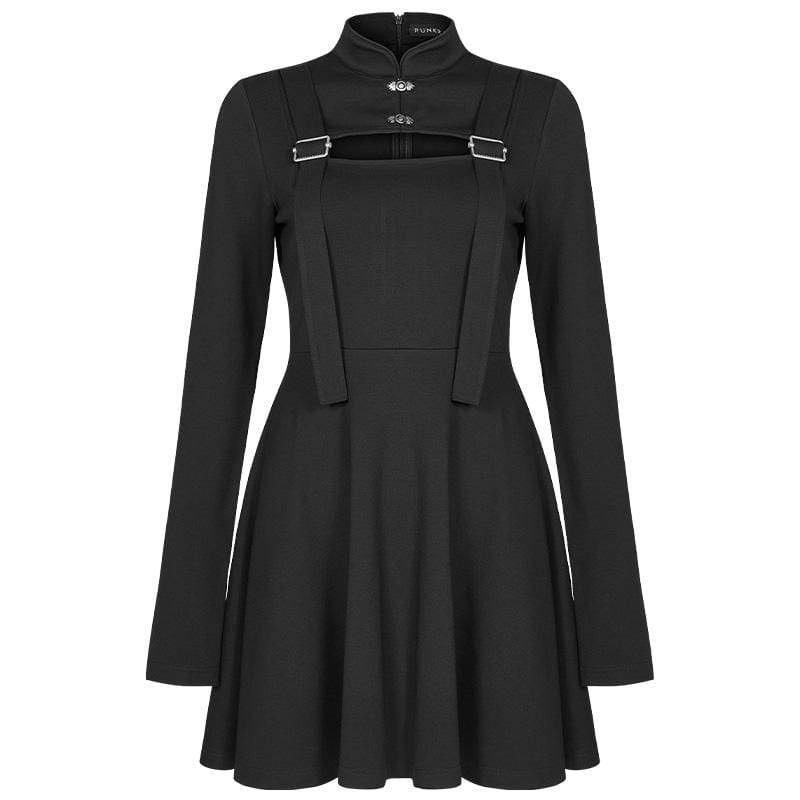 Women's Gothic Stand Collar Ripped Strappy Dresses