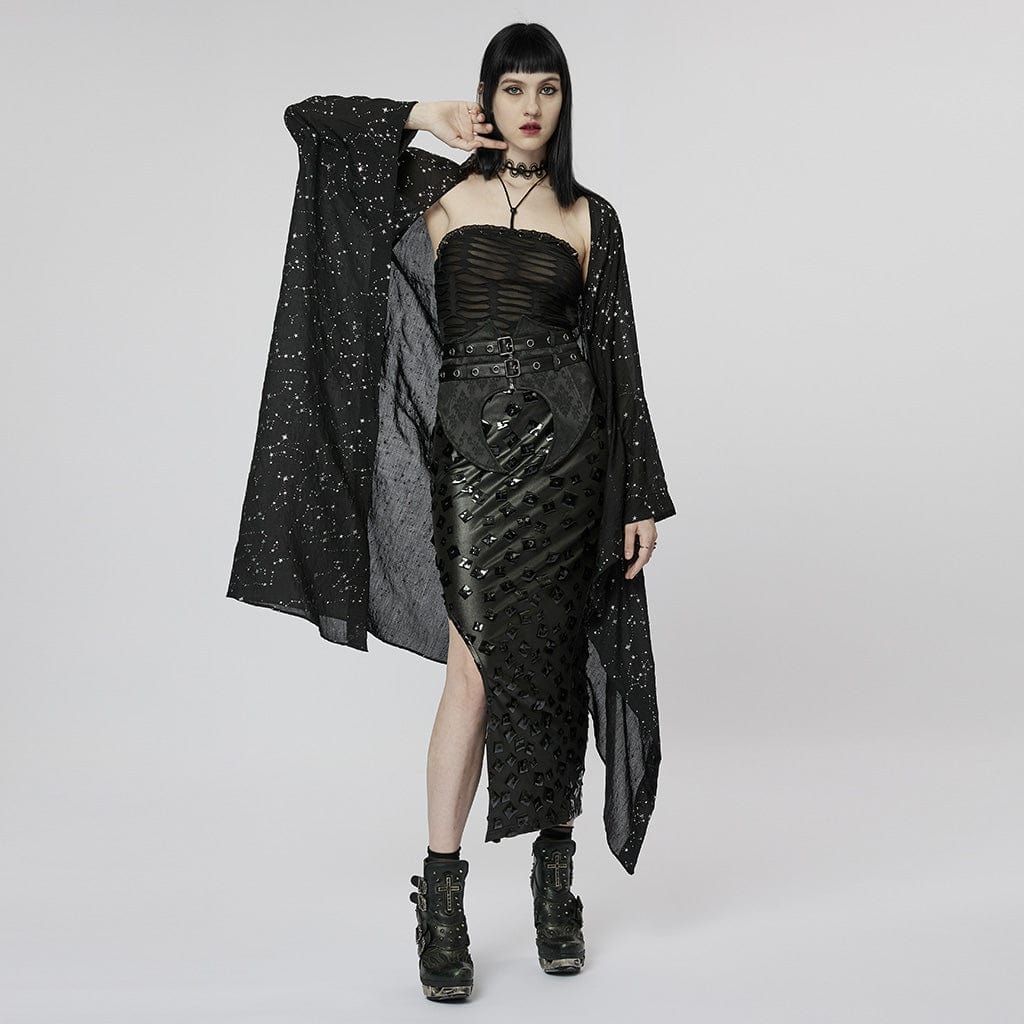 PUNK RAVE Women's Gothic Star Cutout Irregular Coat