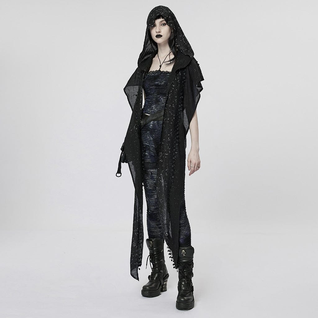 PUNK RAVE Women's Gothic Star Cutout Scarf with Hood