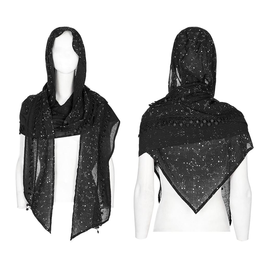 PUNK RAVE Women's Gothic Star Cutout Scarf with Hood
