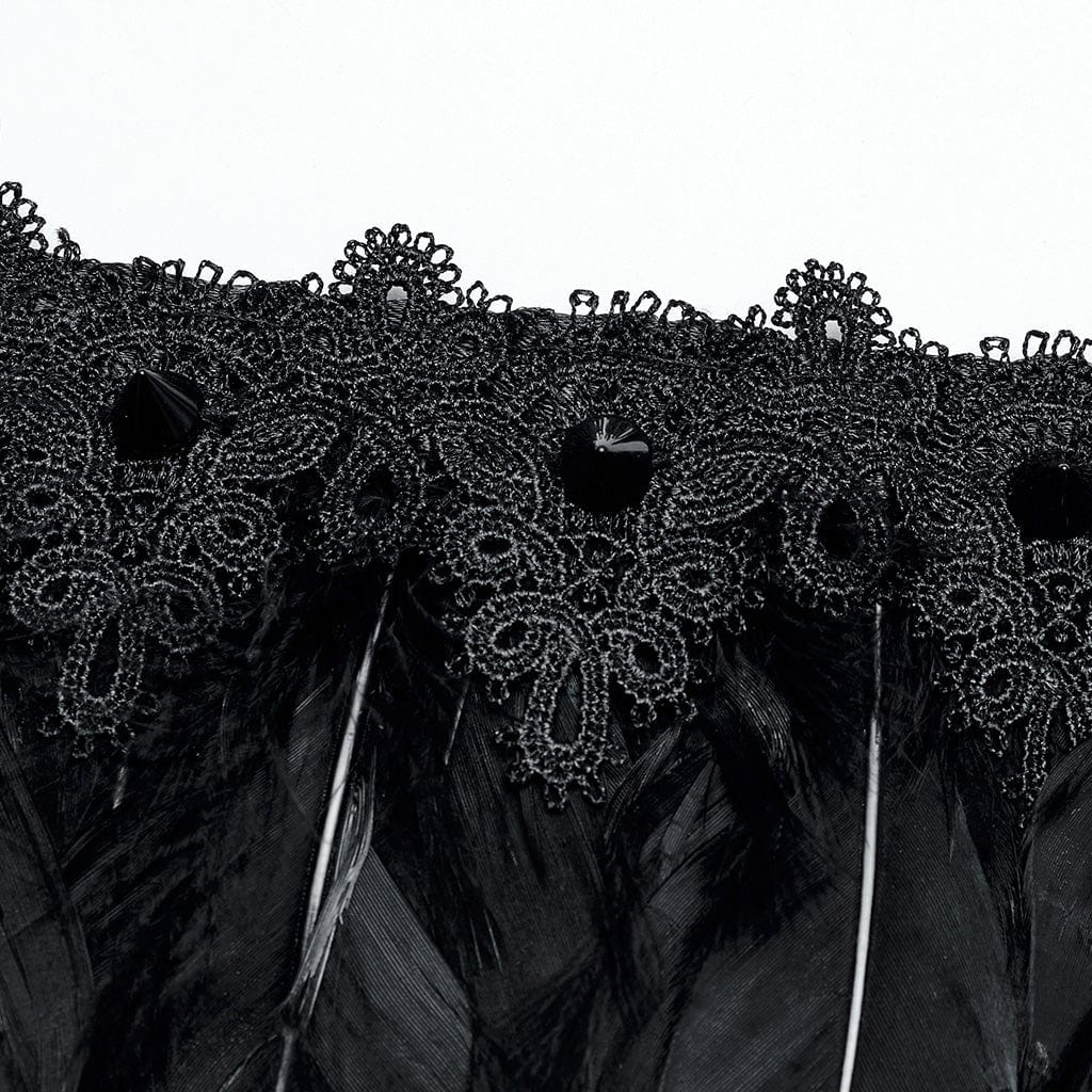 PUNK RAVE Gothic-Umhang mit Riemchen und Federn für Damen