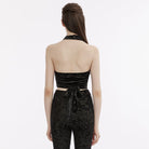 PUNK RAVE Women's Gothic Strappy Halterneck Embossed Velvet Bustier