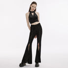 PUNK RAVE Women's Gothic Strappy Halterneck Embossed Velvet Bustier