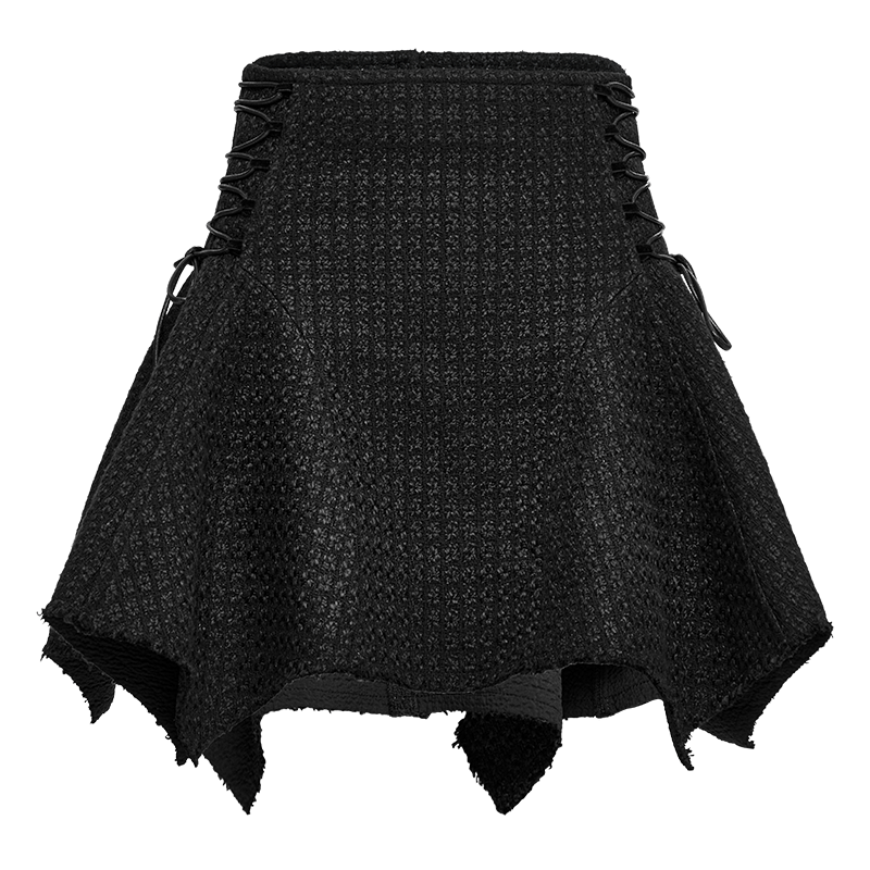 PUNK RAVE Women's Gothic Strappy Irregular Unedged Skirt