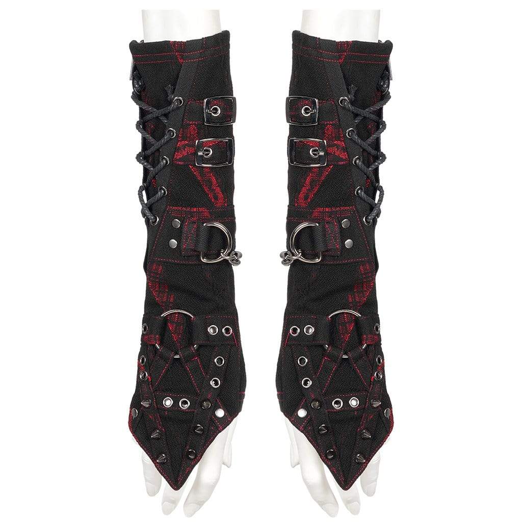 Punk Rave Women's Gothic Strappy Plaid Splice Buckles Gloves