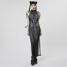 PUNK RAVE Damen Gothic Riemchenkleid mit seitlichem Schlitz und Kette