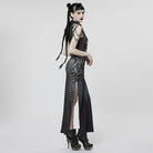 PUNK RAVE Damen Gothic Riemchenkleid mit seitlichem Schlitz und Kette