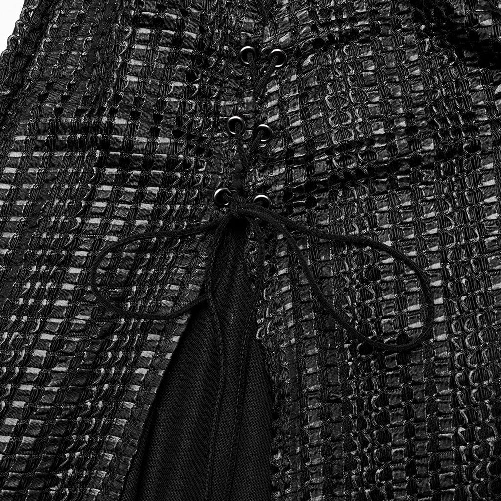 PUNK RAVE Women's Gothic Strappy Side Slit Dress with Detachable Cape