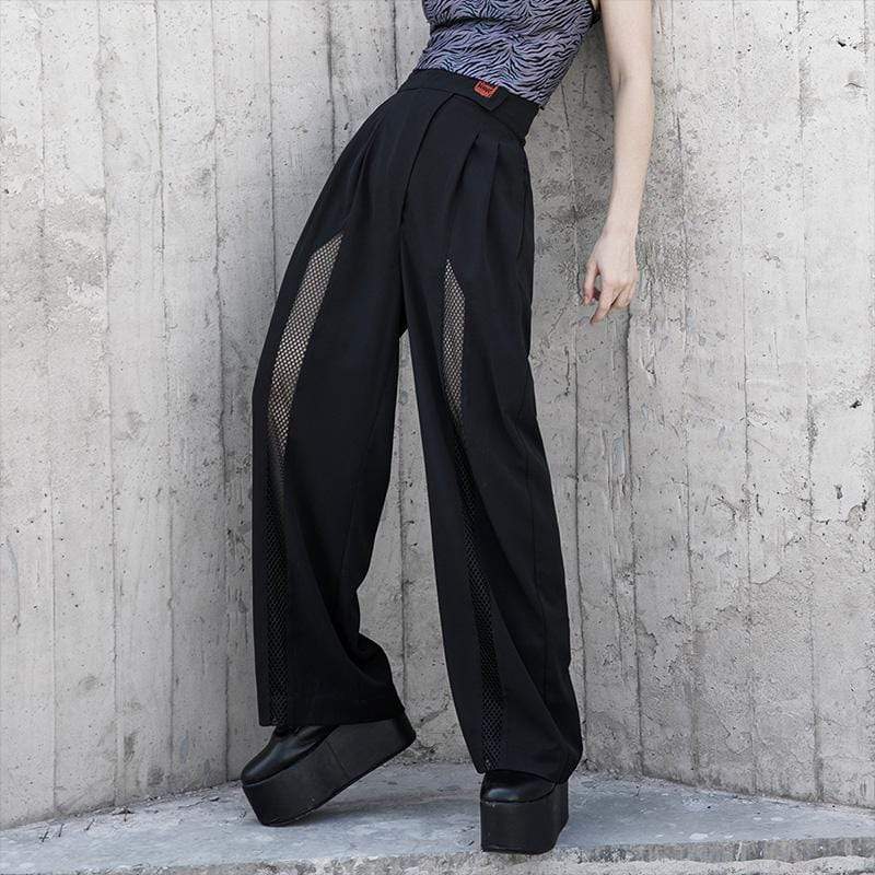 Women's Gothic Strappy Splicing Mesh Straight Pants